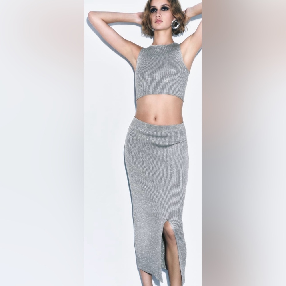 Zara Metallic Knit Matching Set Brand New w/ Tags! MEDIUM